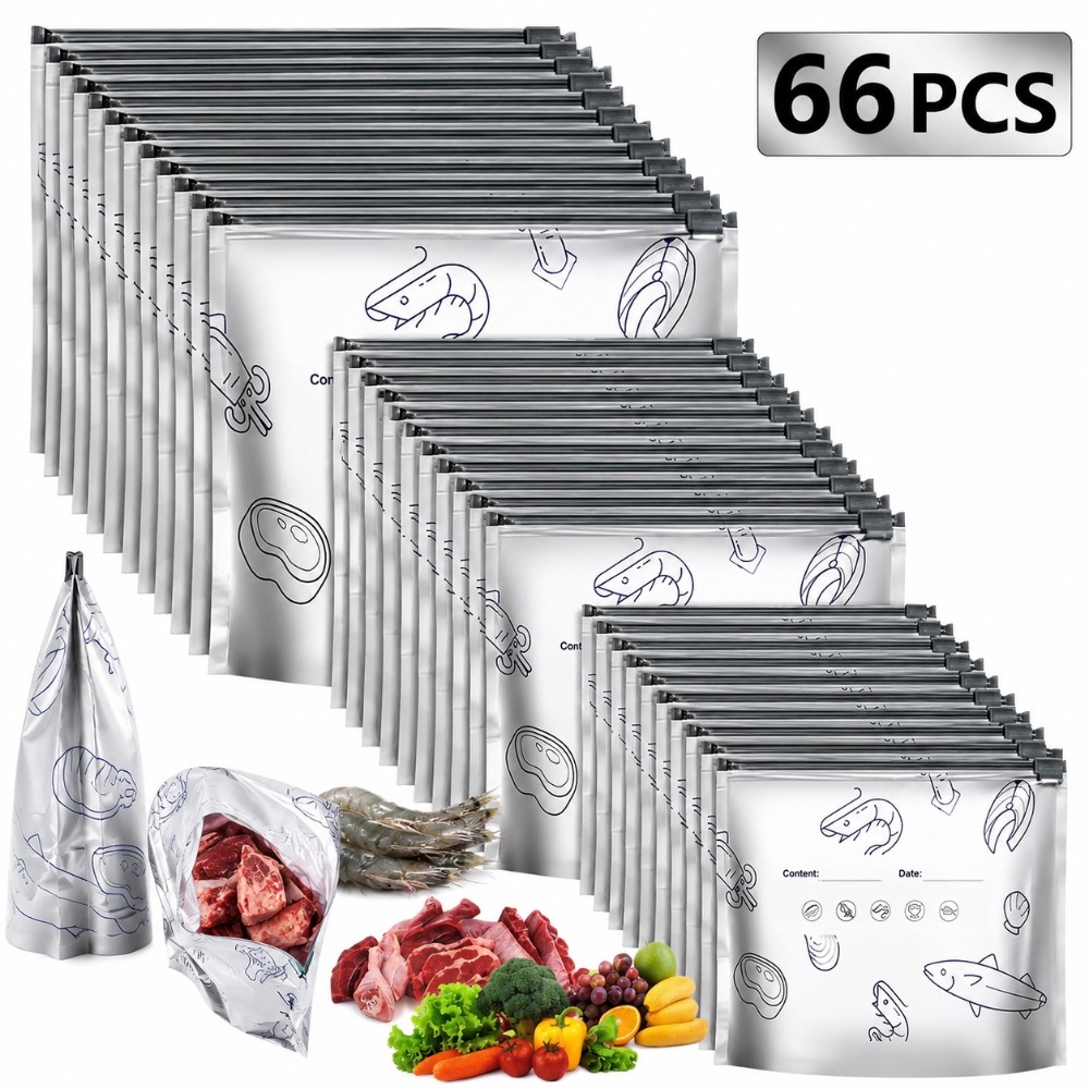 Commercial Kitchen Pots And Pans - ถุงเก็บอาหารอลูมิเนียมฟอยล์ 66 ชิ้น พร้อมซิปล็อค ปิดผนึกได้ ใช้สำหรับแช่แข็ง