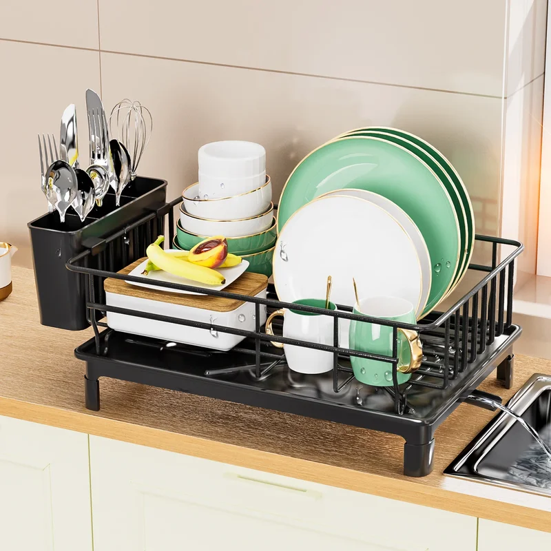 Commercial Kitchen Floor Drain - ชั้นวางจานโลหะ,ชั้นวางช้อนส้อมพร้อมถาดระบายน้ําและสายหยด,ที่วางแก้ว,ที่วางช้อนส้อม,ชั้นเก็บเคาน์เตอร์ครัว