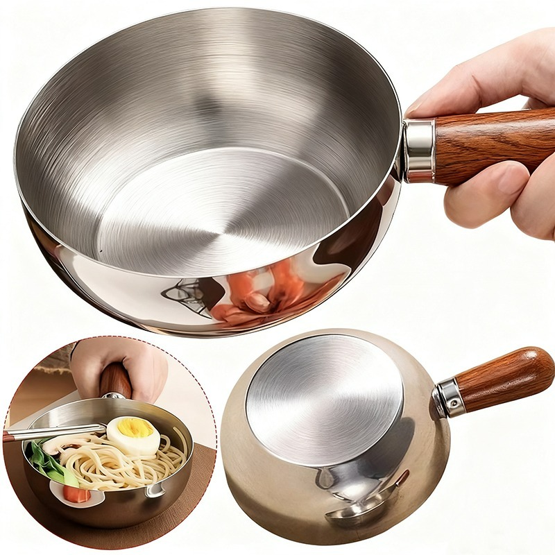 Commercial Kitchen Pots And Pans - หม้อสแตนเลสพร้อมด้ามจับไม้วอลนัท หม้อหุงต้มขนาดเล็กสำหรับทอดไข่ อุ่นนม ทำจากเหล็ก 316 สำหรับทำอาหารในครัว