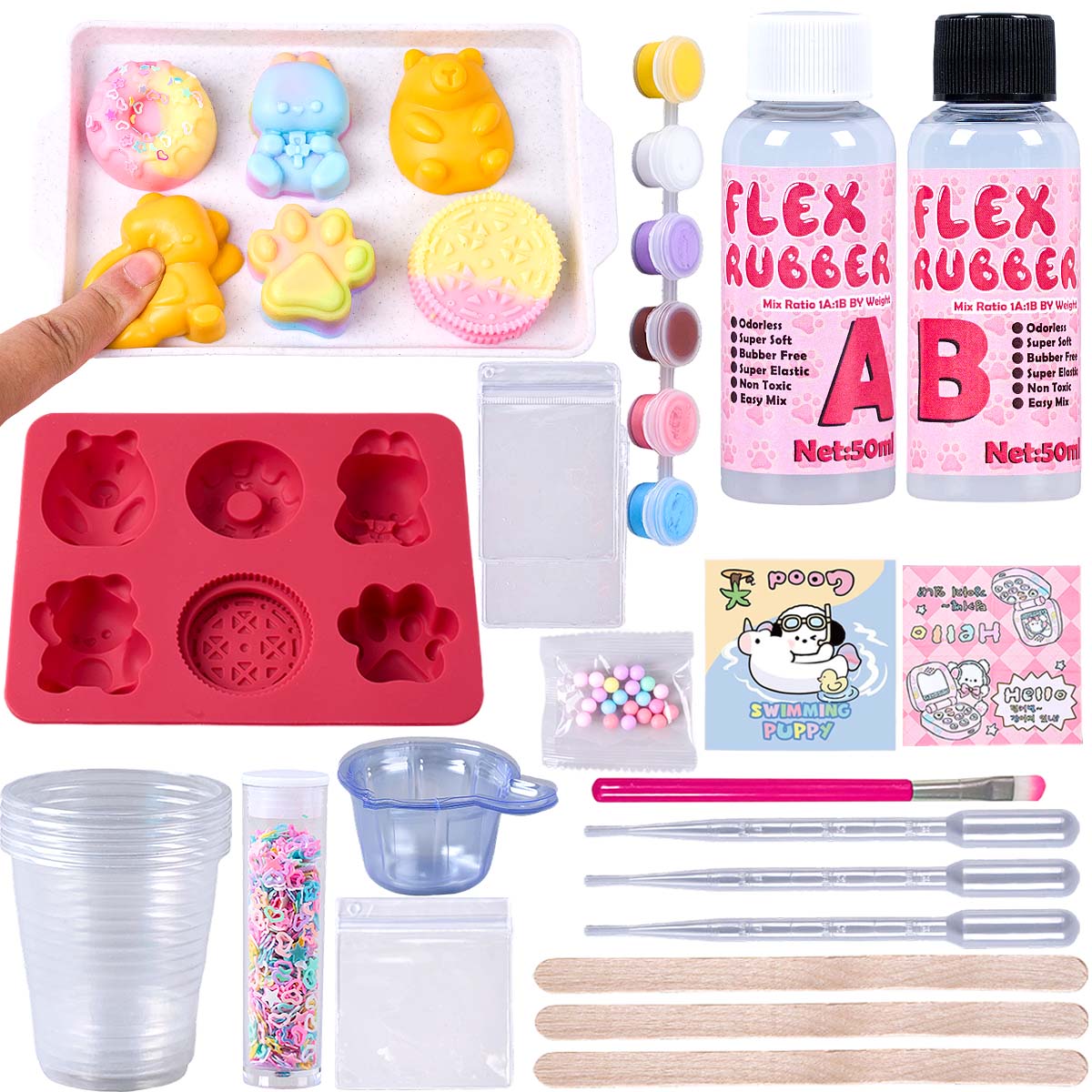 Donut Making Machine - ชุดทำสควิชชี่ Taba พร้อมแม่พิมพ์ซิลิโคนรูปอุ้งเท้าแมว หมี โดนัท สำหรับผู้ใหญ่และผู้เริ่มต้น