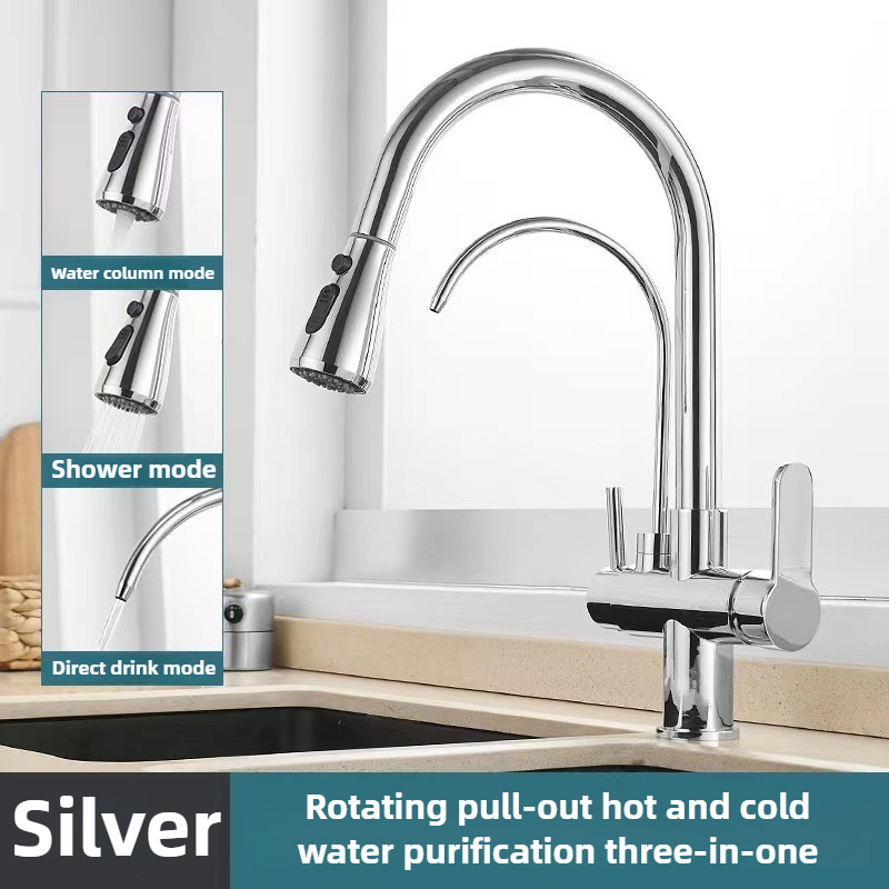 Commercial Kitchen Sprayer - ก๊อกน้ำห้องครัวเชิงพาณิชย์พร้อมหัวฉีดแบบดึงลงได้สองฟังก์ชั่น, ก๊อกน้ำกรองน้ำ 3 in 1, ก๊อกผสมพร้อมสายยาง