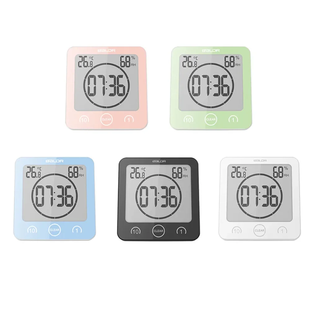 Commercial Kitchen Timer - LCD ดิจิตอลกันน้ําสําหรับน้ํากระเด็นนาฬิกาแขวนห้องน้ํานาฬิกาอาบน้ําจับเวลาอุณหภูมิความชื้นห้องครัวล้างห้องจับเวลา