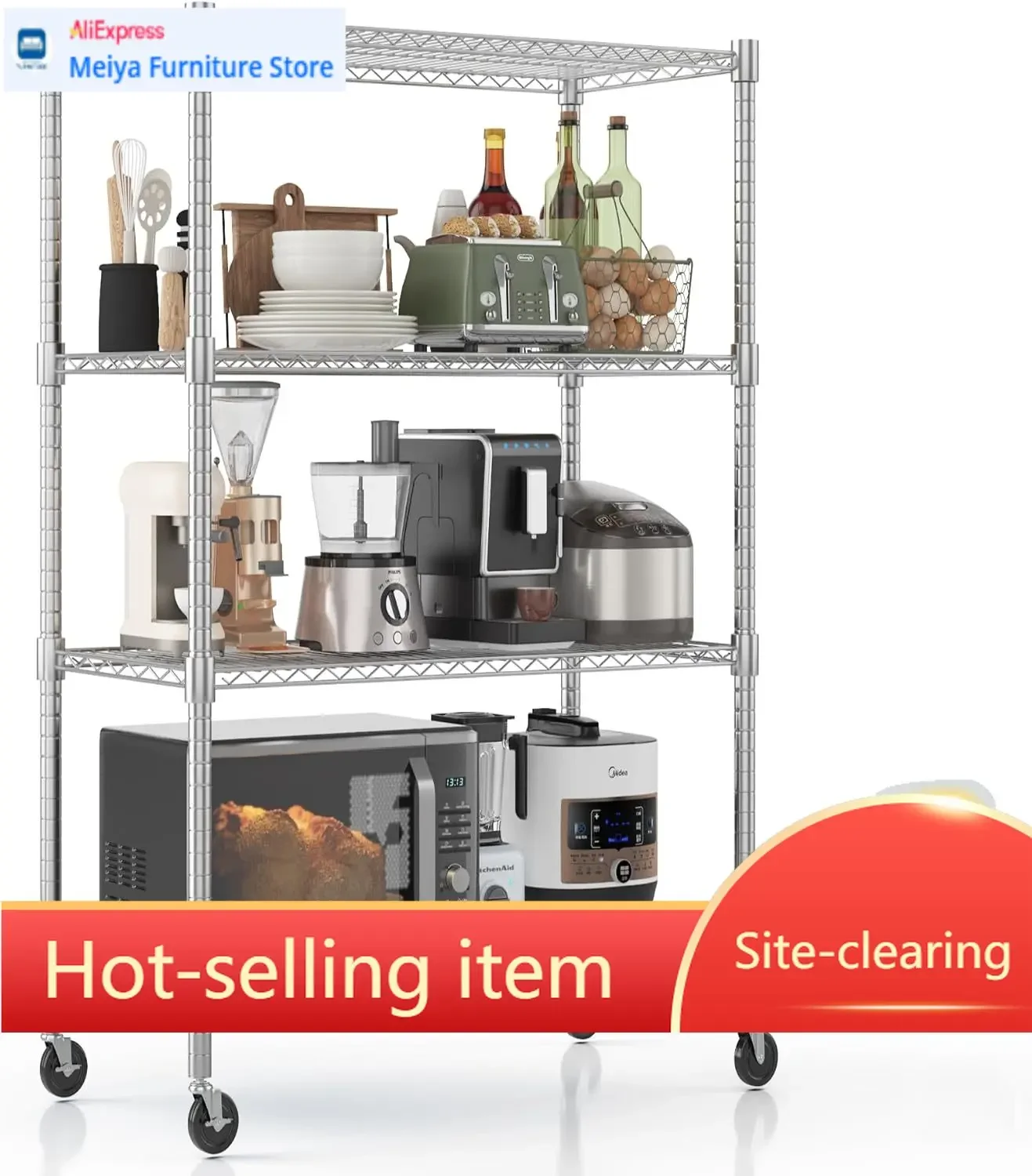 Commercial Kitchen Units - ชั้นวางของโลหะสำหรับงานหนัก ปรับระดับได้ พร้อมล้อเลื่อน ชั้นวางของในโรงรถเชิงพาณิชย์ ชั้นวางของในครัว ชั้นวางของในห้องเก็บของ