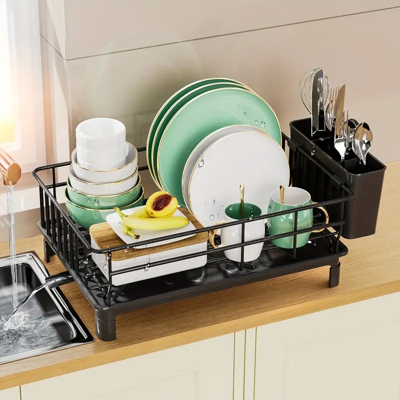 Commercial Kitchen Floor Drain - ที่คว่ำจานกันสนิม ชั้นวางจานบนเคาน์เตอร์ครัว ที่คว่ำจานพร้อมที่ใส่ช้อนส้อมและถาดรองน้ำสำหรับอ่างล้างจาน