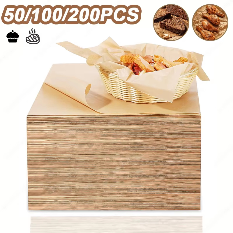 Commercial Kitchen Pots And Pans - 50/100/200PCS กระดาษรองอบ Parchment แผ่นอบเตาอบ Air Fryer