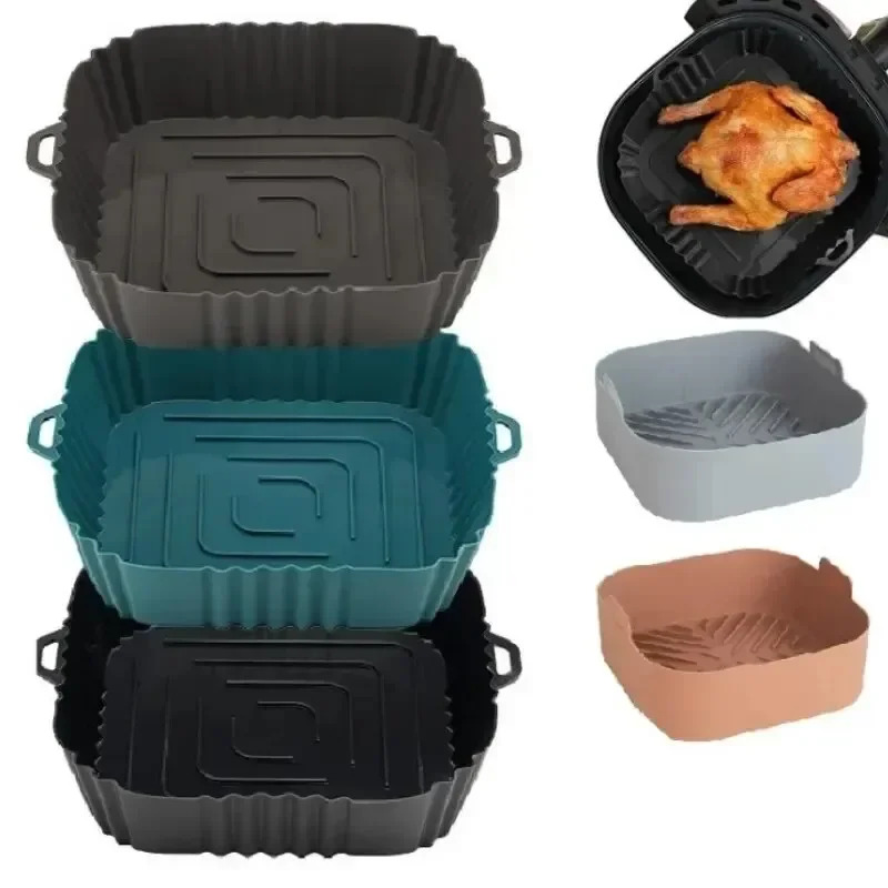 Commercial Kitchen Pots And Pans - ตะกร้าซิลิโคนสำหรับหม้อทอดไร้น้ำมัน 1 ชิ้น, ถาดรองอบทรงกลม/สี่เหลี่ยม ใช้ซ้ำได้ สำหรับพิซซ่า