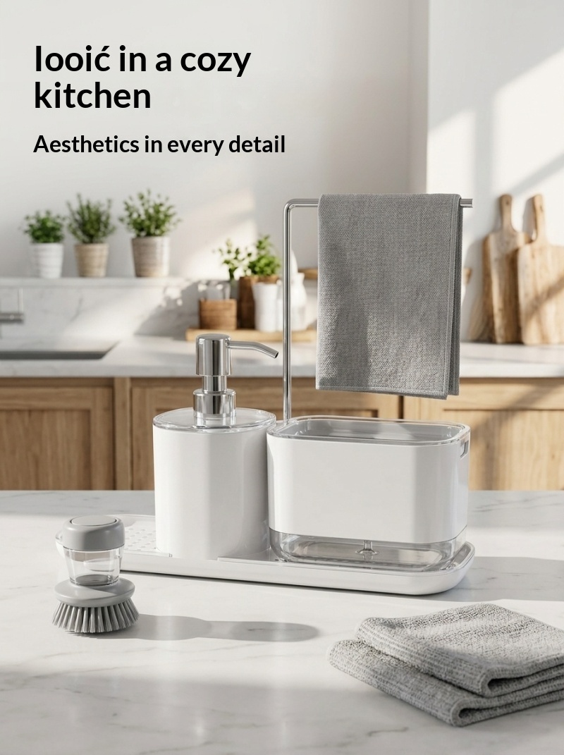 Commercial Kitchen Floor Drain - ถาดรองน้ำทิ้งอ่างล้างจานในครัวพร้อมที่กดจ่ายน้ำยาทำความสะอาดแบบแมนนวลและราวแขวนผ้า ภาชนะจ่ายน้ำยาทำความสะอาด