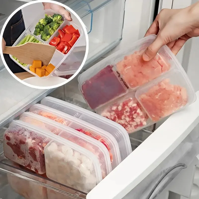 Commercial Kitchen Fridge - 4 กริดกล่องเก็บอาหารแบบพกพาช่องตู้เย็นตู้แช่แข็งOrganizer Sub-บรรจุเนื้อหัวหอมขิงClear Kitchen Tool1PC