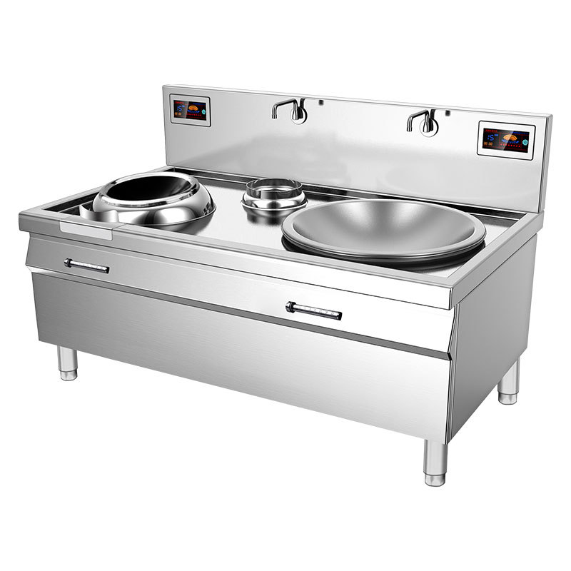 Commercial Kitchen Units - เตาไฟฟ้าสำหรับโรงเรียน/โรงอาหาร กำลังไฟสูง สำหรับใช้งานเชิงพาณิชย์ ขนาดใหญ่หนึ่งเตา และขนาดเล็กหนึ่งเตา พร้อมหม้อขนาดใหญ่