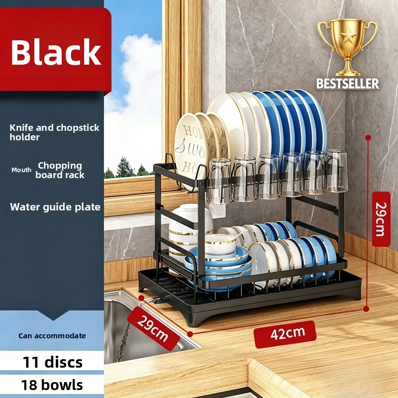 Commercial Kitchen Floor Drain - ชั้นวางจานสองชั้นขนาดใหญ่จุได้เยอะ | พร้อมถาดรองน้ำ ทนทานต่อการเกิดสนิม ชั้นวางของบนเคาน์เตอร์ครัว