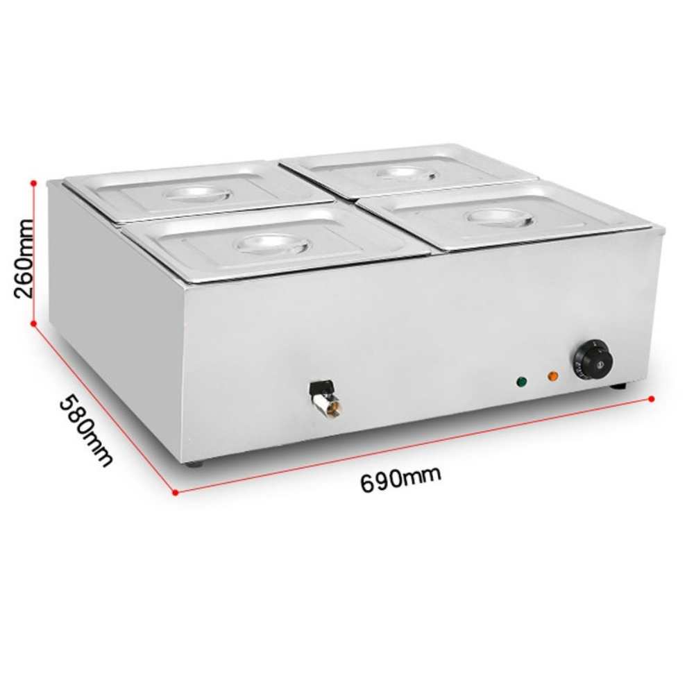 Commercial Kitchen Equipment Brands - อุปกรณ์ครัวเชิงพาณิชย์ 4 ถาด อุ่นอาหารบุฟเฟ่ต์ หม้ออุ่นอาหารไฟฟ้า แบบแช่น้ำร้อน