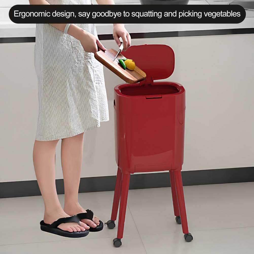 Commercial Kitchen On Wheels - ถังขยะในครัวแบบมีล้อพร้อมฝาปิดแบบกด ขนาด 16 ลิตร พร้อมขาตั้งสูง ฝาปิดแบบกดสำหรับครัว