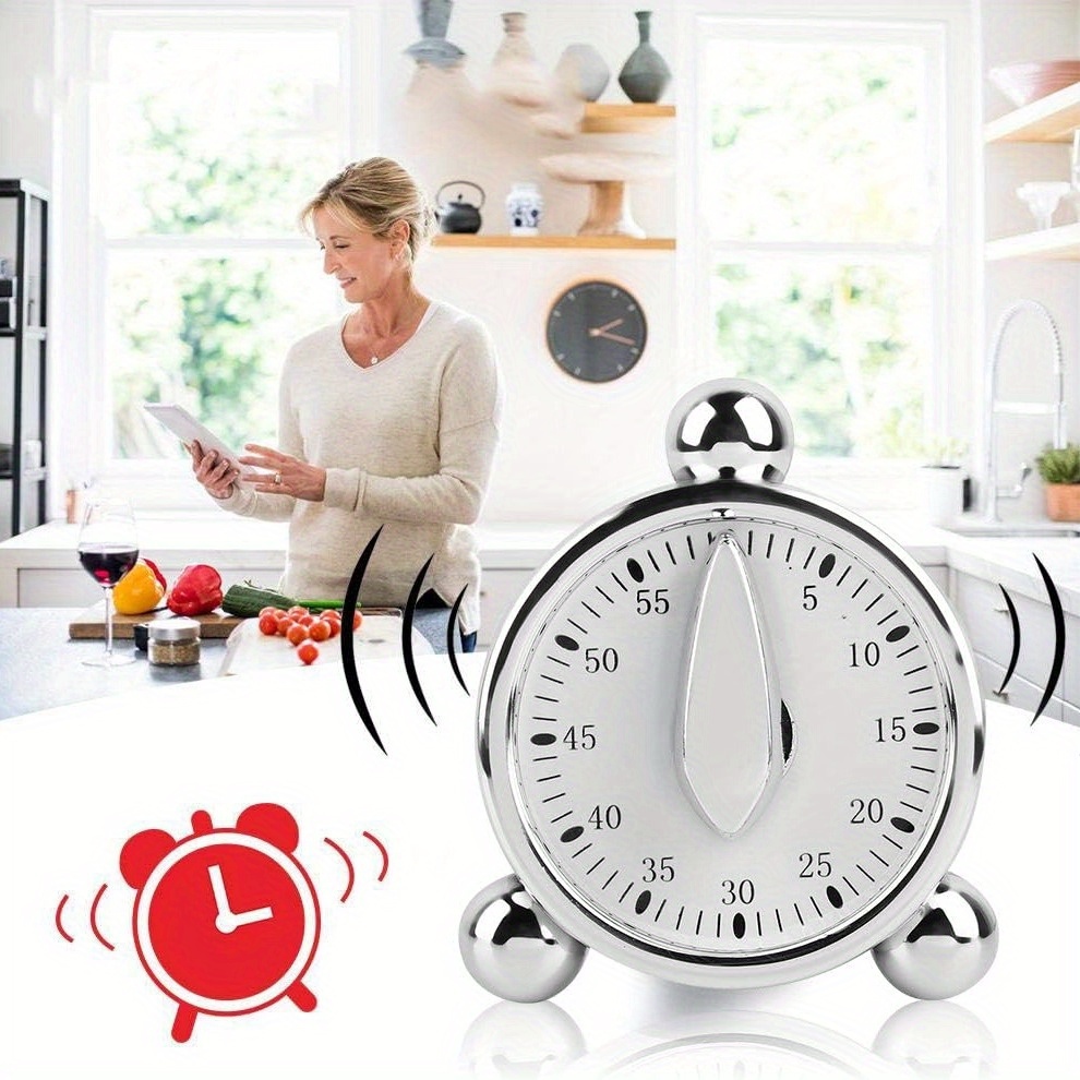 Commercial Kitchen Timer - ตัวจับเวลาแบบกลไกที่มองเห็นได้, นาฬิกานับถอยหลัง 60 นาที, ตัวจัดการเวลาสำหรับการอบในครัวและการใช้งานในห้องเรียน –