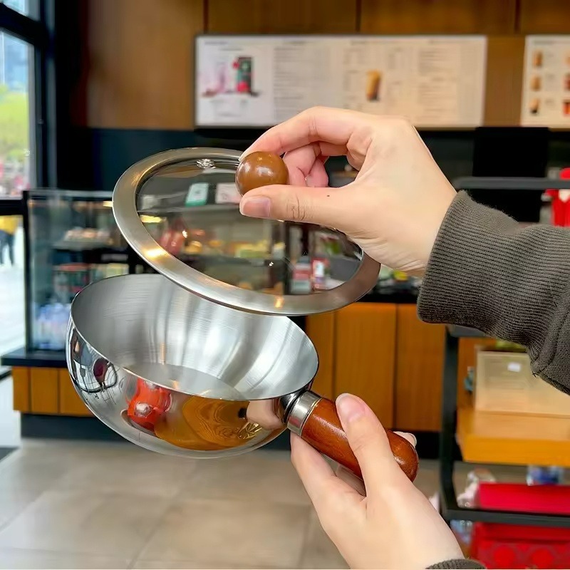 หม้อสแตนเลสพร้อมด้ามจับไม้วอลน - Commercial Kitchen Pots And Pans บทวิจารณ์และราคา