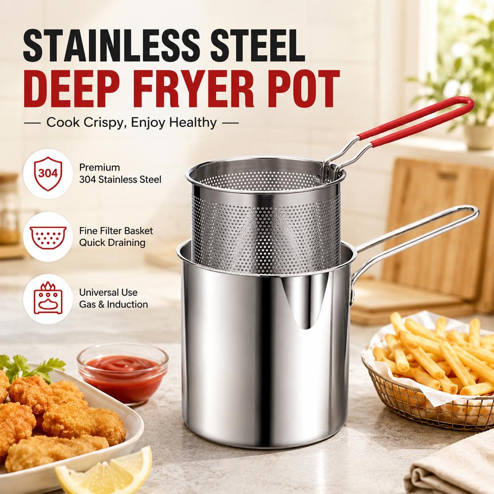 หม้อทอดสแตนเลสพร้อมตะแกรงกรอง  - Commercial Kitchen Pots And Pans บทวิจารณ์และราคา